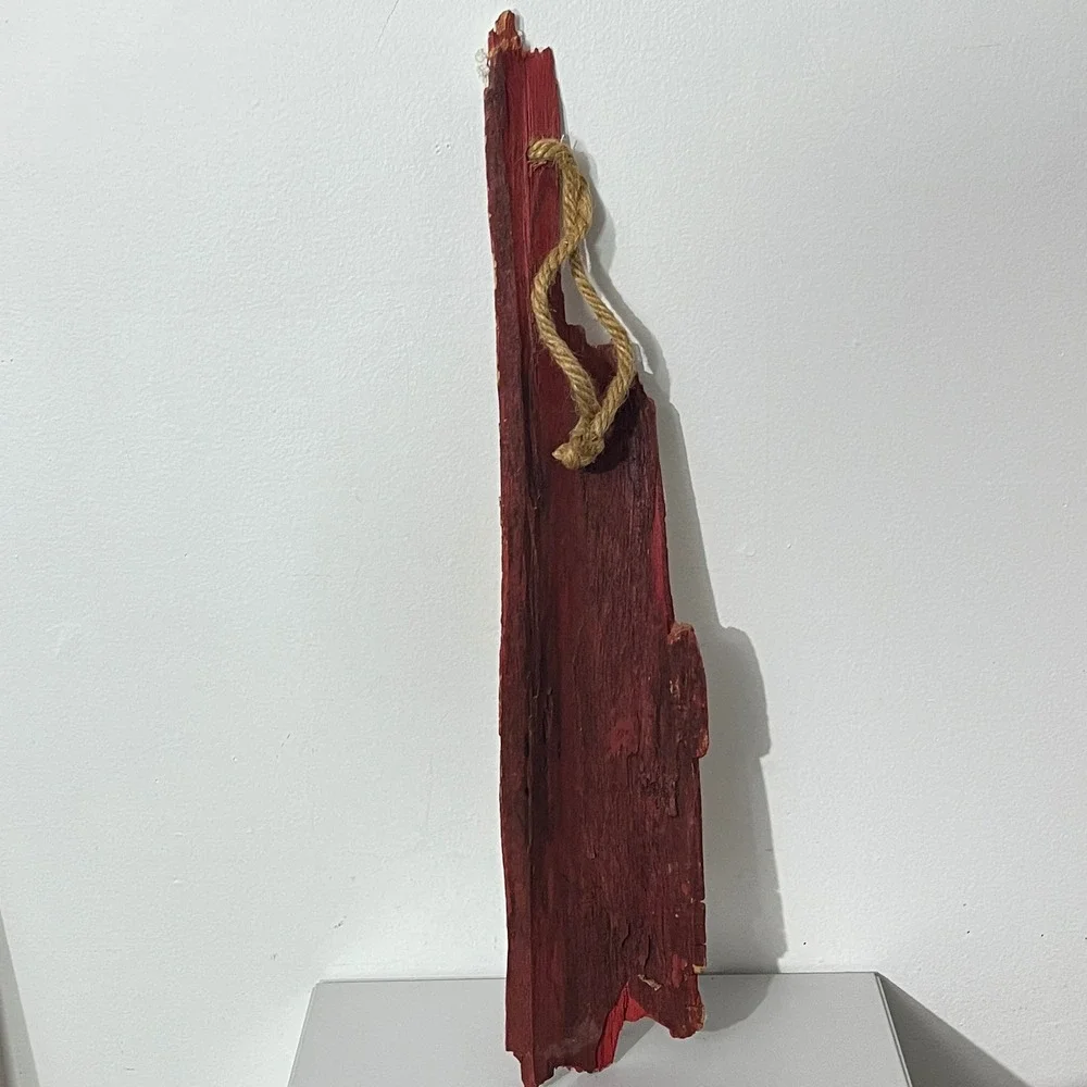 Vintage Santa Claus Wall Hanging  Red Rustic Driftwood Folk Art Decor